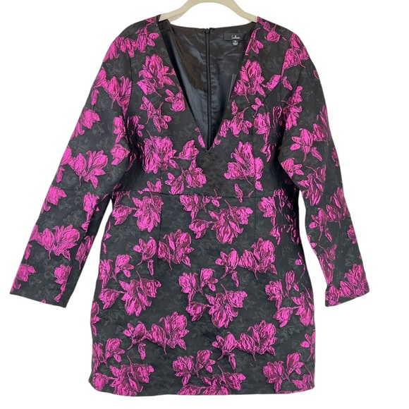 NEW Lulus Elegant Taste Floral Jacquard Mini Dress Black Gray Bright Pink XL NWT - Picture 5 of 16